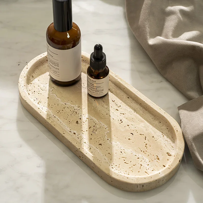 Travertine Tray Oval - Nampan Batu Travertine Oval untuk Meja